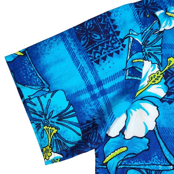 Vintage Blue Hawaiian Floral Shirt Size XL By The Simple Shop Waikiki Hawaii Cot - Picture 6 of 9
